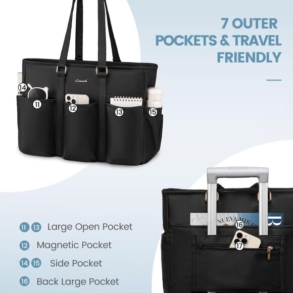 17 Inch Laptop Tote Bag for Women Work, Teacher Tote Bag Nurse Bag, Professional - Picture 3 of 9